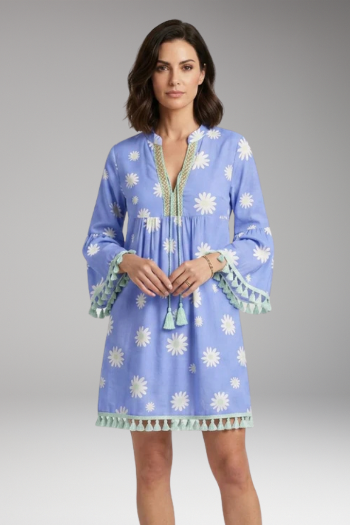 Women’s Beach Dress with V-Neck and Tassel Embellishments