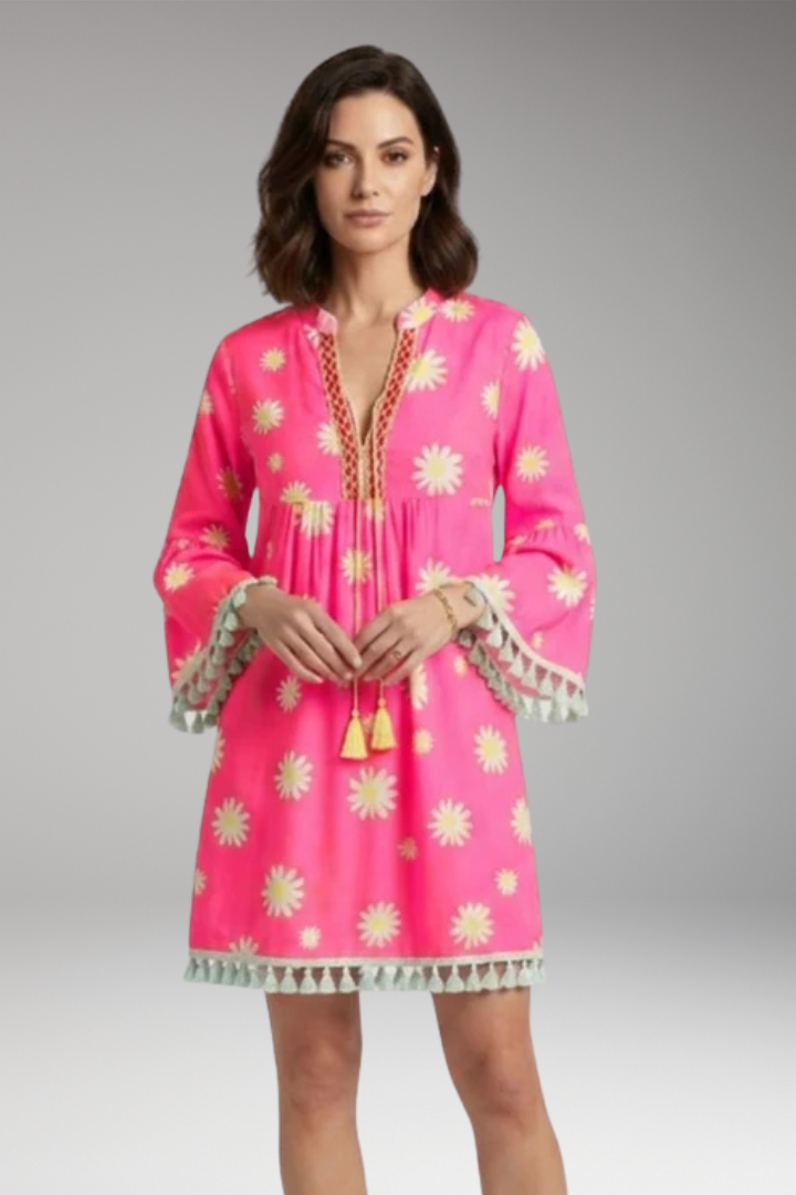 Women’s Beach Dress with V-Neck and Tassel Embellishments