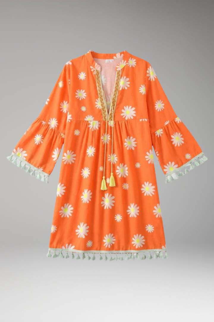 Women’s Beach Dress with V-Neck and Tassel Embellishments