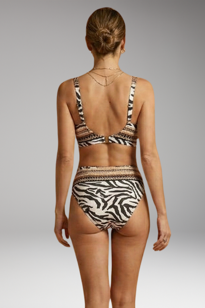 Women’s Bikini Set with Crossover Design and High-Waisted Bottoms