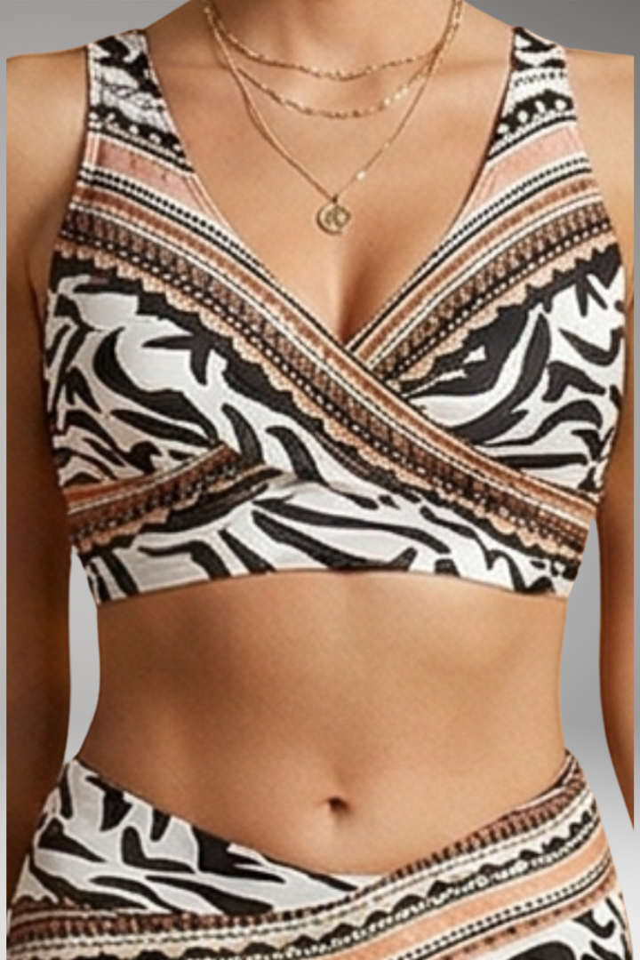 Women’s Bikini Set with Crossover Design and High-Waisted Bottoms
