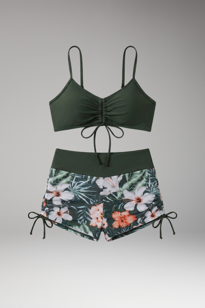 Women's Bikini Set with High-Waisted Bottom and Adjustable Tie-Front Top