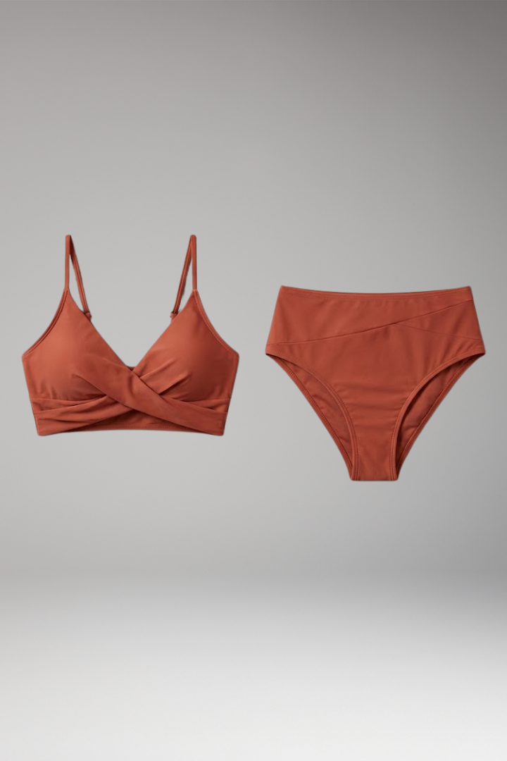 Women's Bikini Set with High-Waisted Bottom and Halter Neck Top