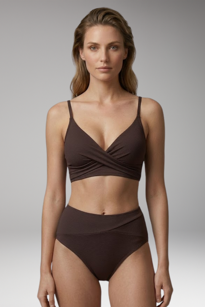 Women's Bikini Set with High-Waisted Bottom and Halter Neck Top