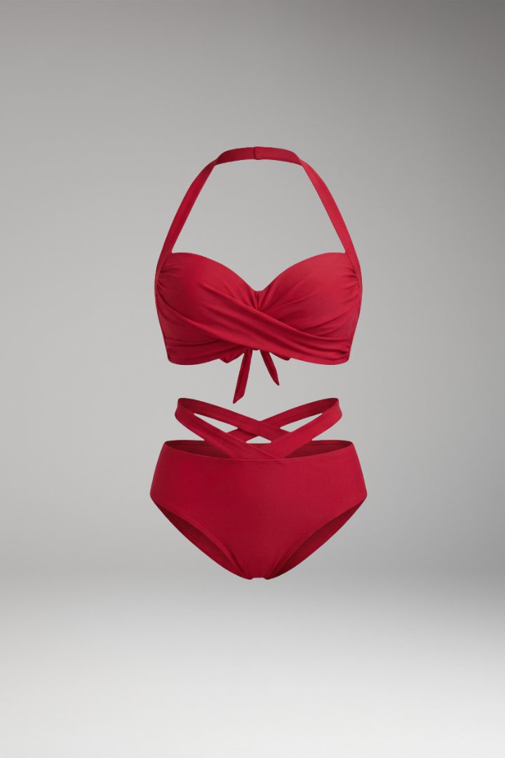 Women's Bikini Set with High-Waisted Bottoms and Adjustable Straps