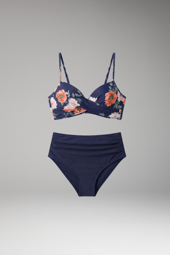 Women's Bikini Set with High-Waisted Bottoms and Adjustable Straps