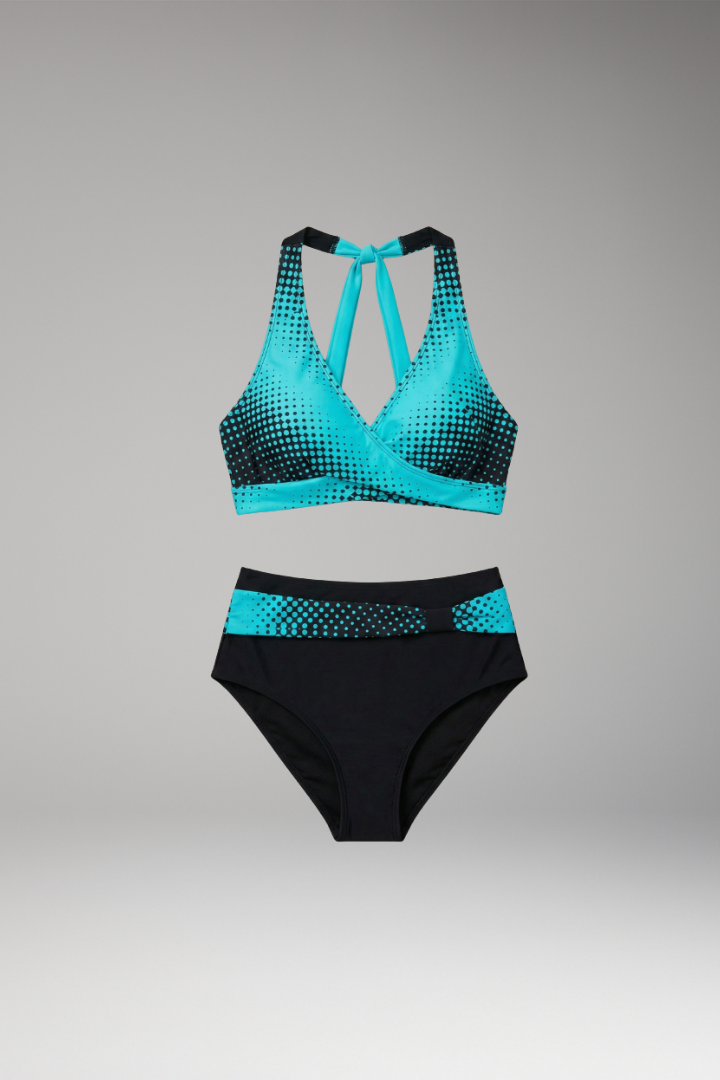 Women's Bikini Set with High-Waisted Bottoms and Crisscross Top