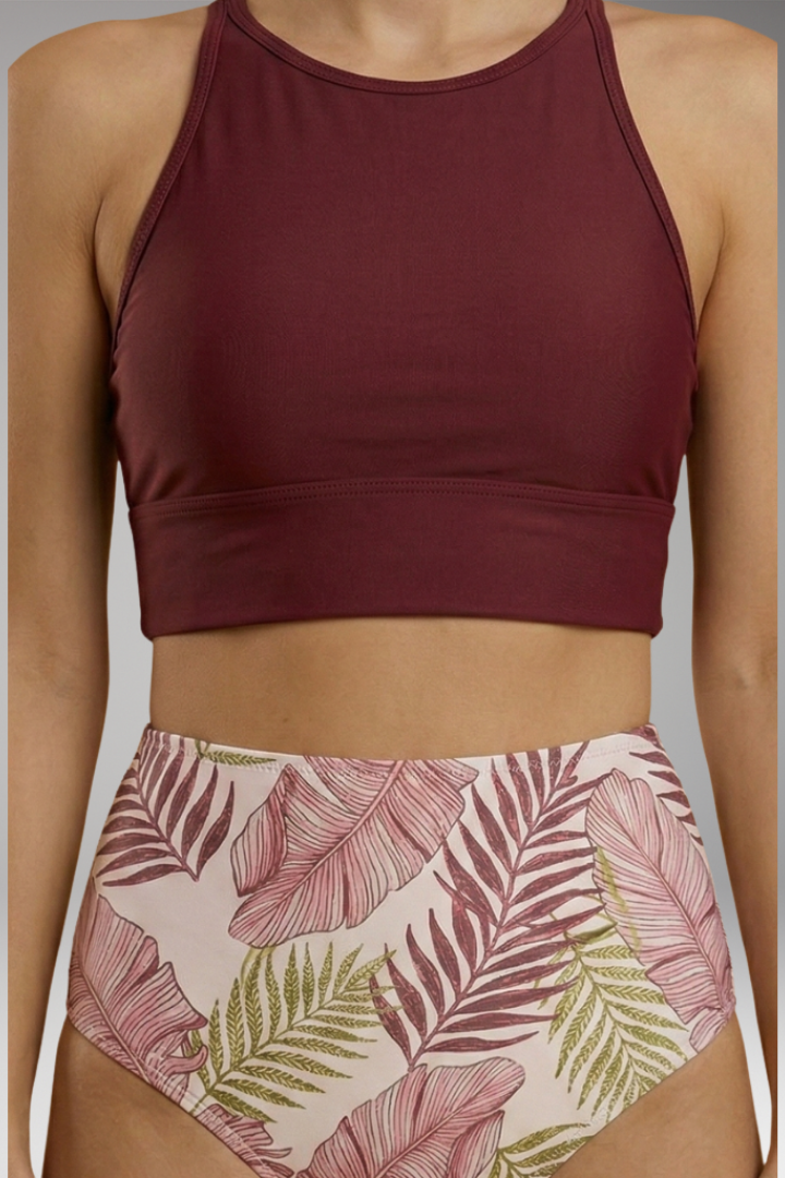 Women's Bikini Set with High-Waisted Bottoms and Floral Print