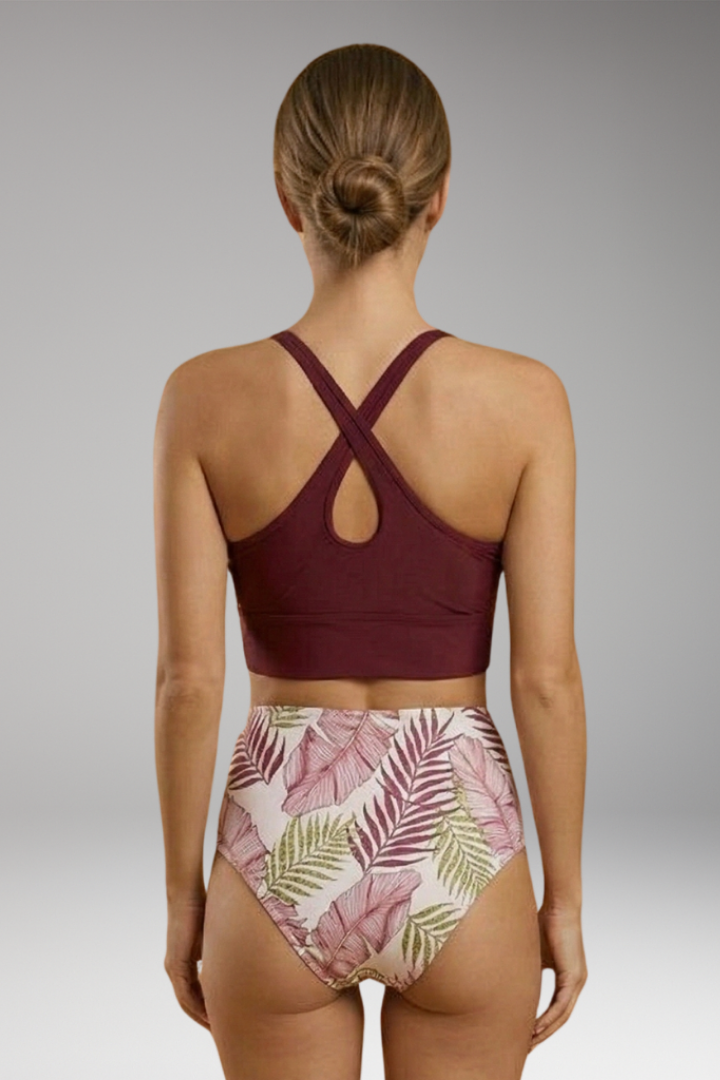 Women's Bikini Set with High-Waisted Bottoms and Floral Print