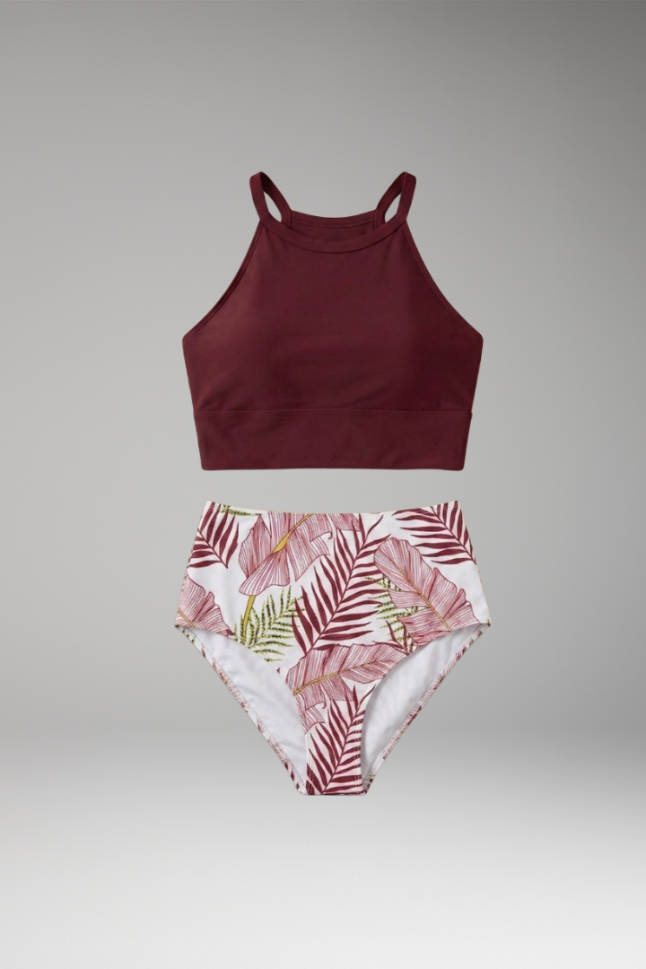 Women's Bikini Set with High-Waisted Bottoms and Floral Print