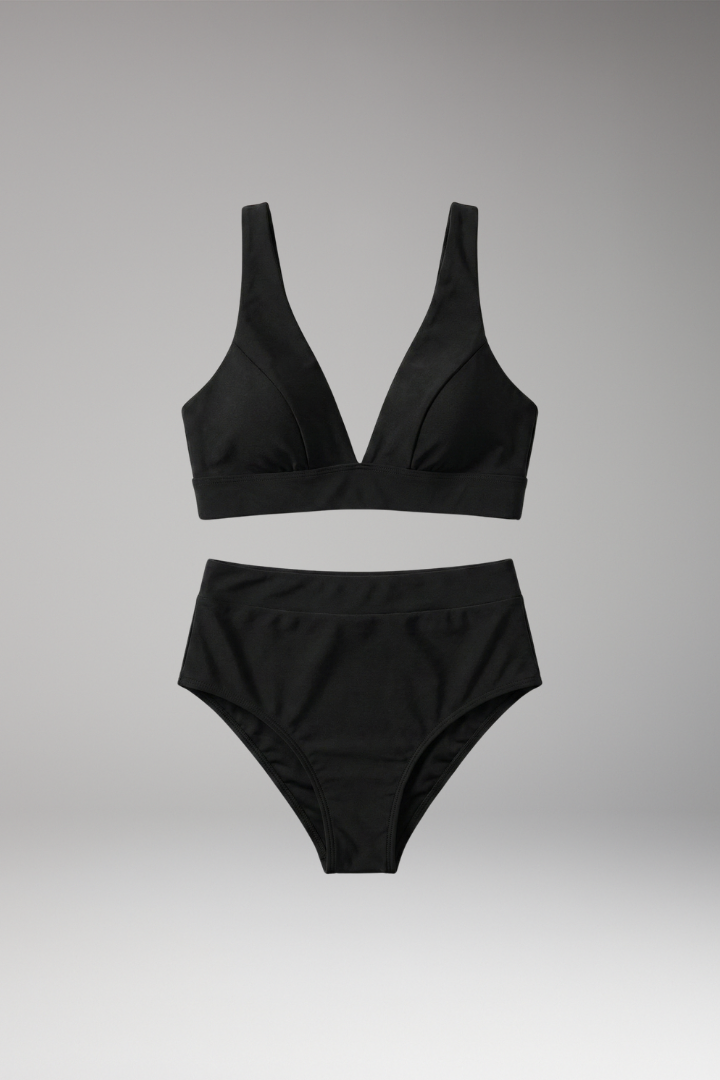 Women’s Bikini Set with High-Waisted Bottoms and V-Neck Top