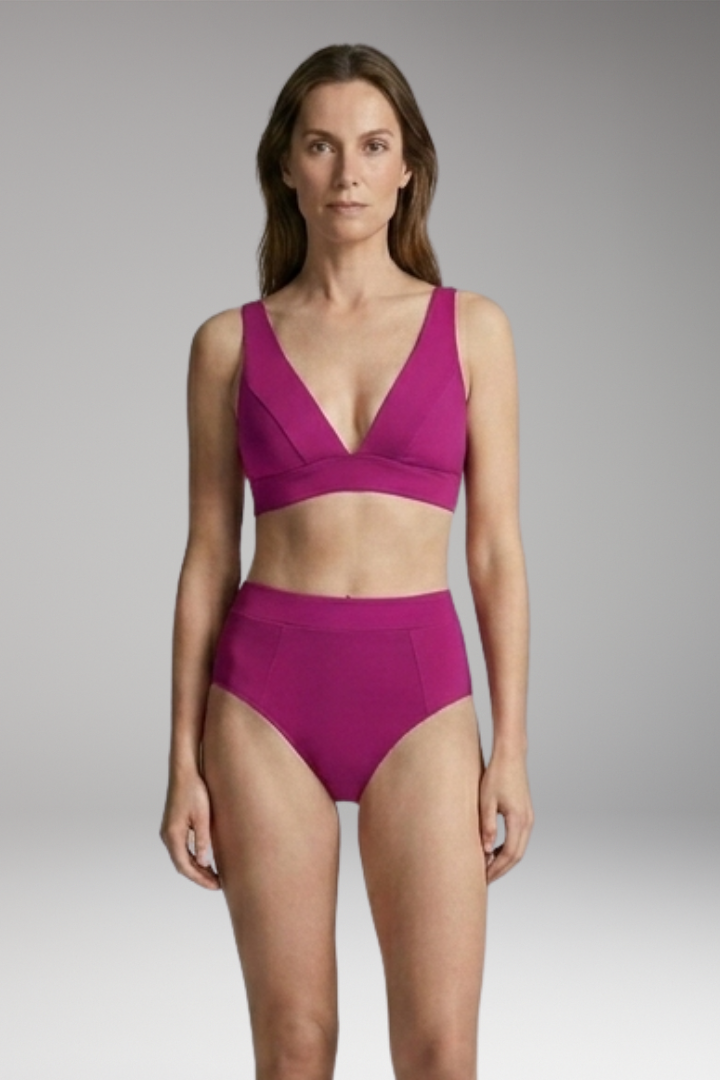 Women’s Bikini Set with High-Waisted Bottoms and V-Neck Top