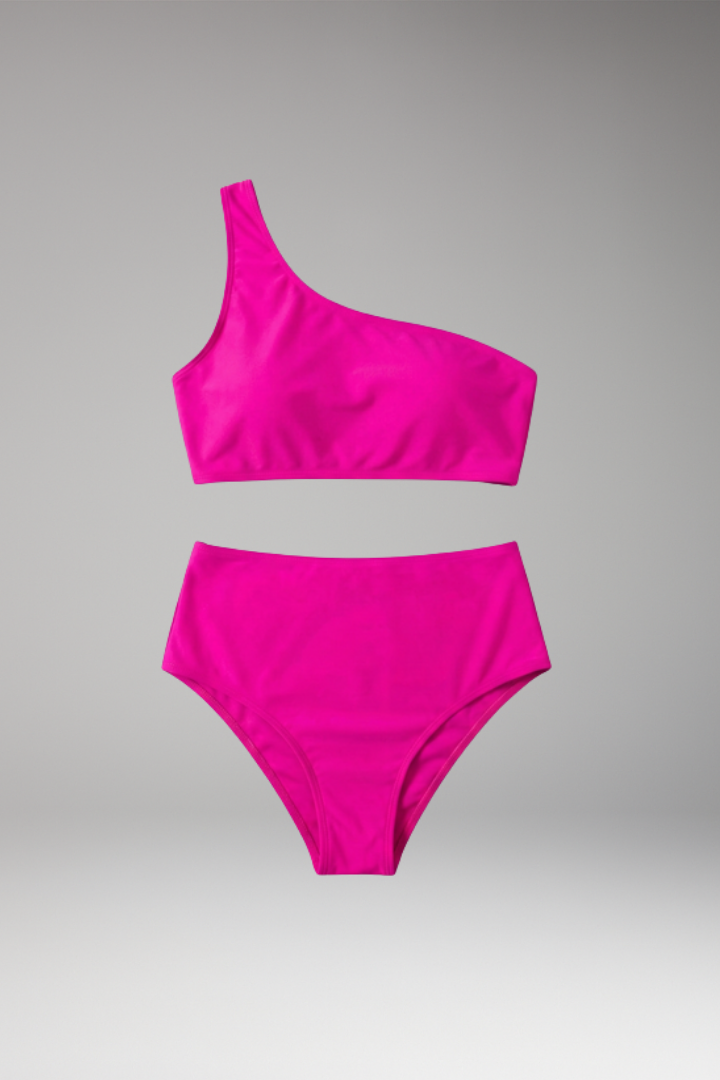 Women's Bikini Set with One-Shoulder Top and High-Waisted Bottom