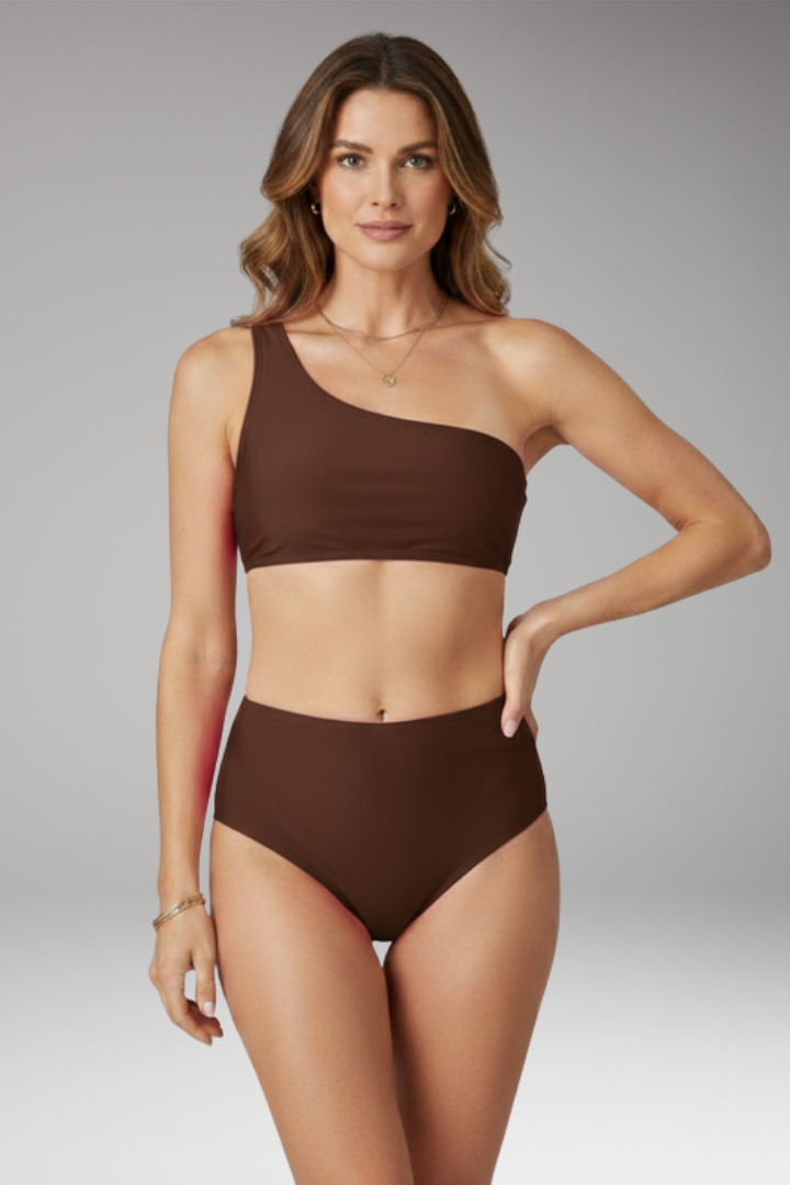 Women's Bikini Set with One-Shoulder Top and High-Waisted Bottom