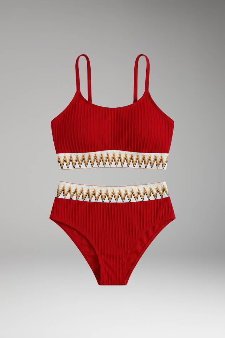Women’s Bikini Set with Ribbed Texture and Adjustable Straps
