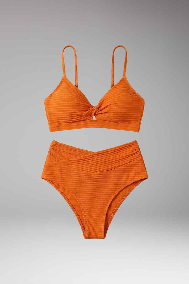 Women’s Bikini Set with Ribbed Texture and High-Waisted Bottom