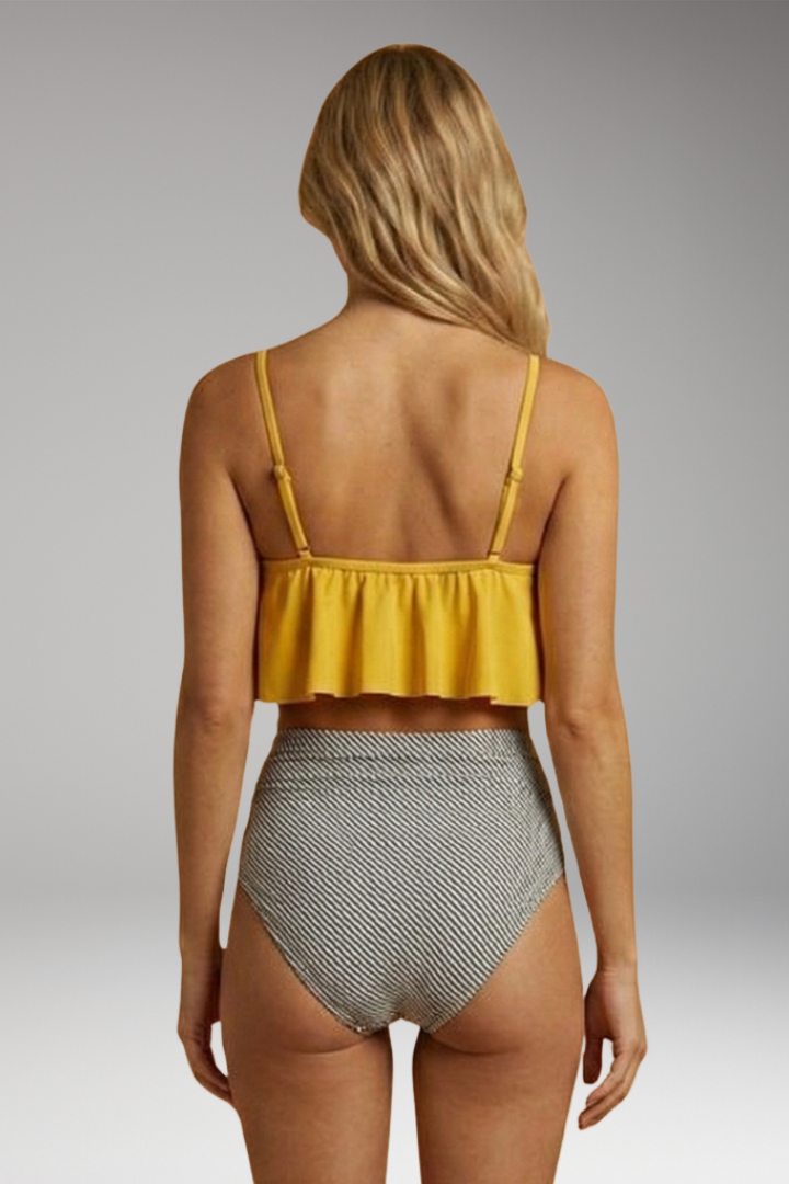 Women’s Bikini Set with Ruffled Top and High-Waisted Bottoms