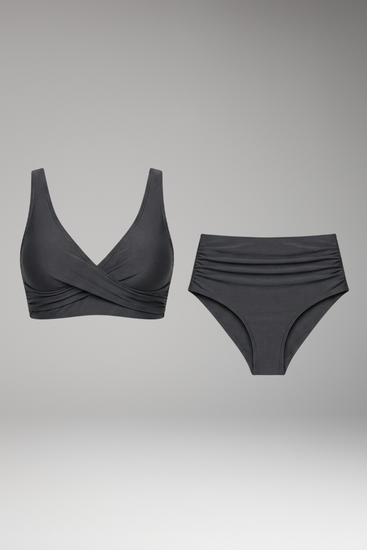 Women's Bikini Set with V-Neck Top and High-Waisted Bottoms