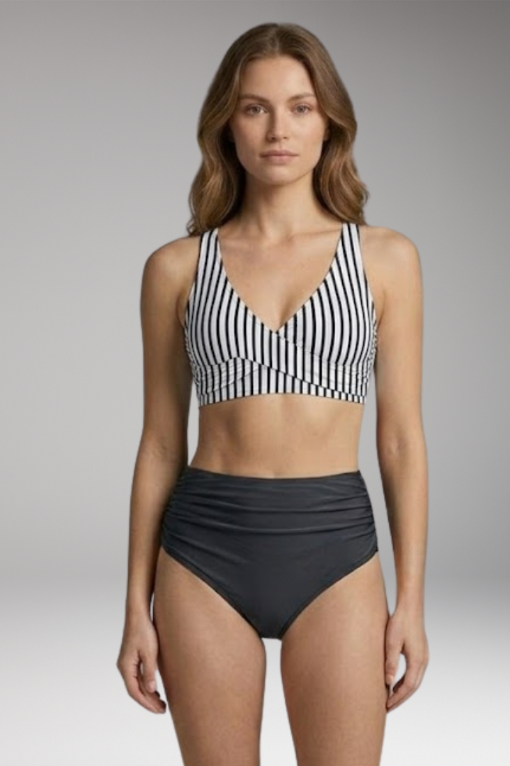 Women's Bikini Set with V-Neck Top and High-Waisted Bottoms