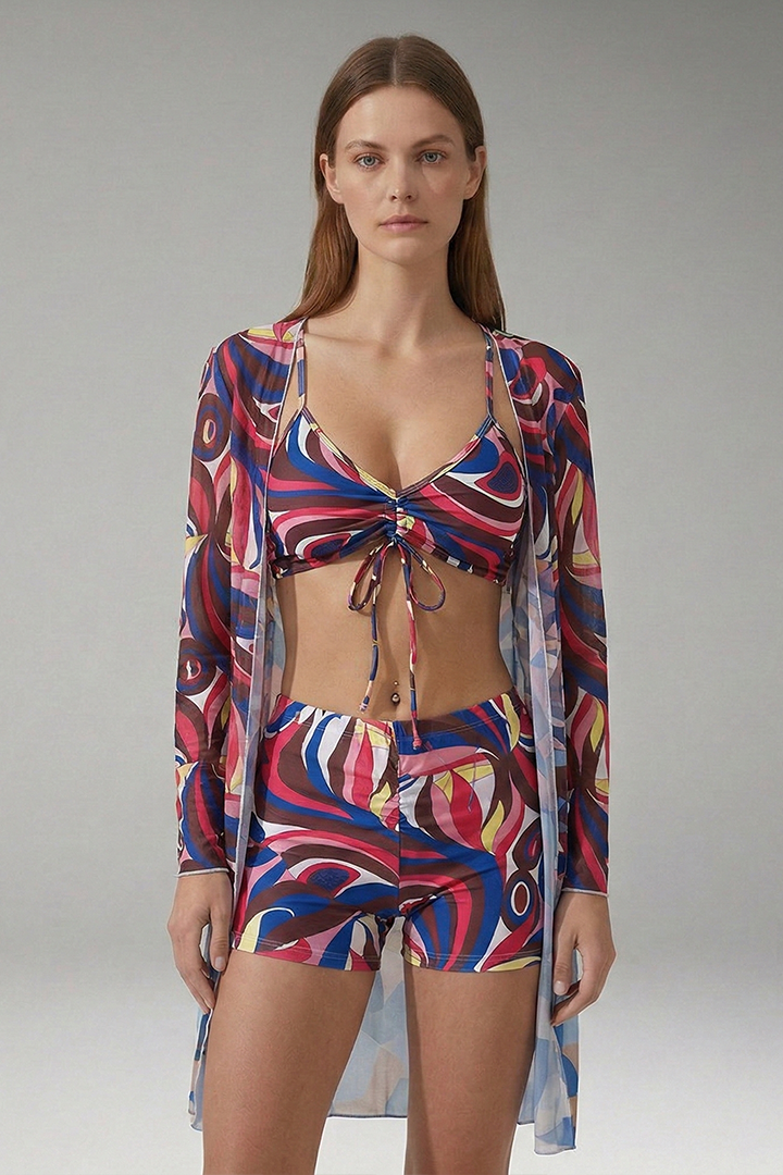 Women’s Bikini with V-Neck Top Tie-Front and High-Waisted Bottoms
