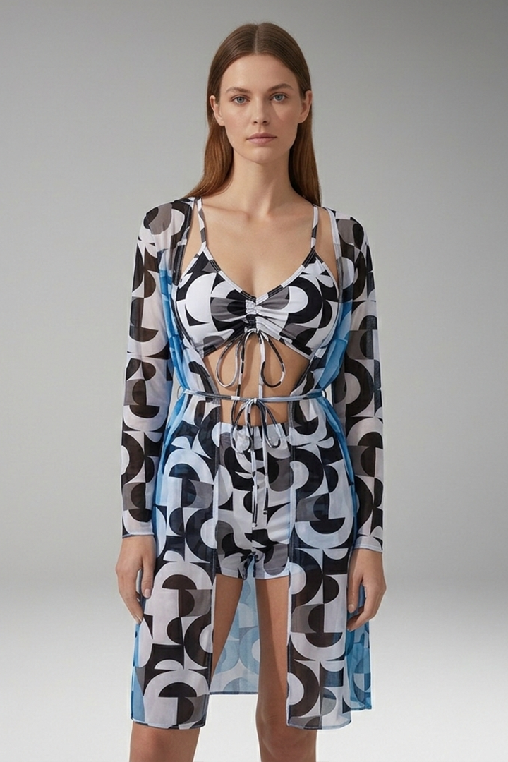 Women’s Bikini with V-Neck Top Tie-Front and High-Waisted Bottoms