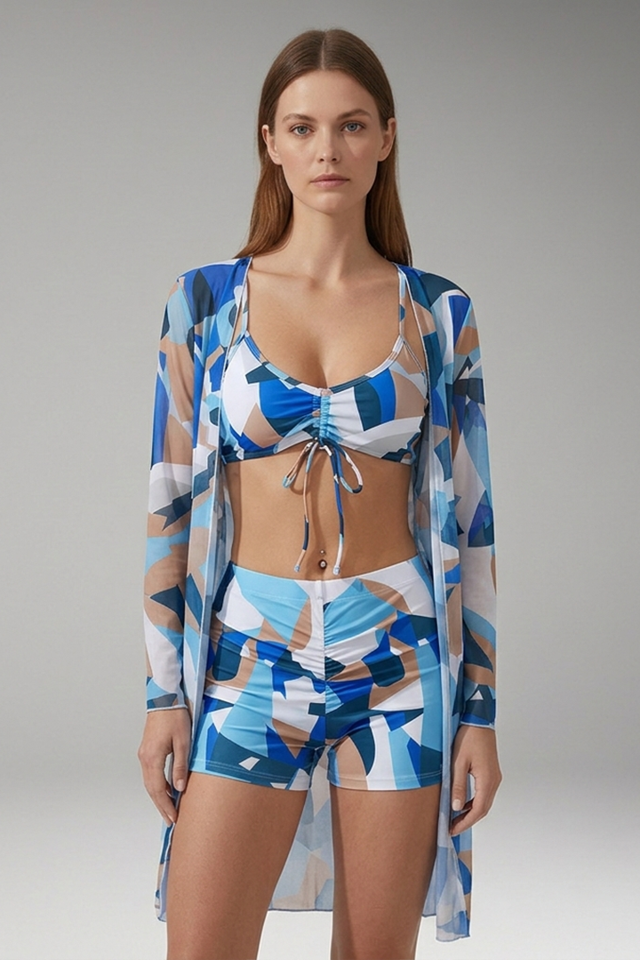 Women’s Bikini with V-Neck Top Tie-Front and High-Waisted Bottoms