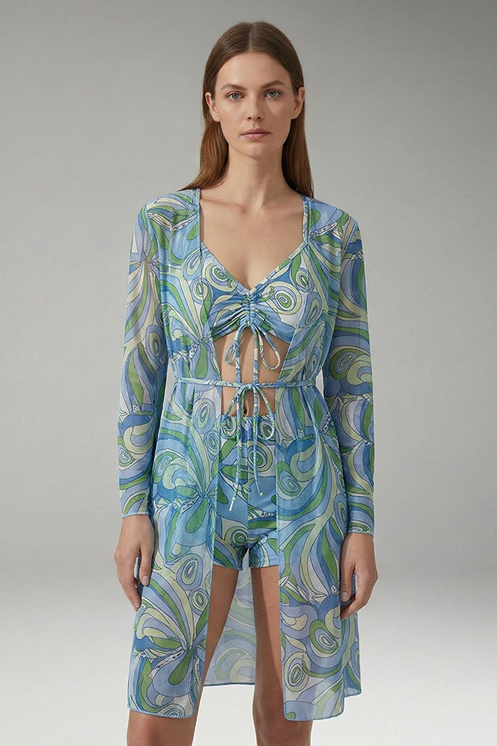 Women’s Bikini with V-Neck Top Tie-Front and High-Waisted Bottoms