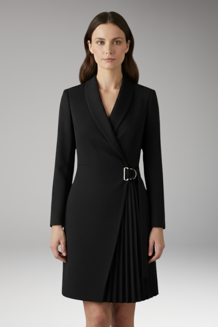 Women's Blazer Dress with Notched Collar and Slit Detail