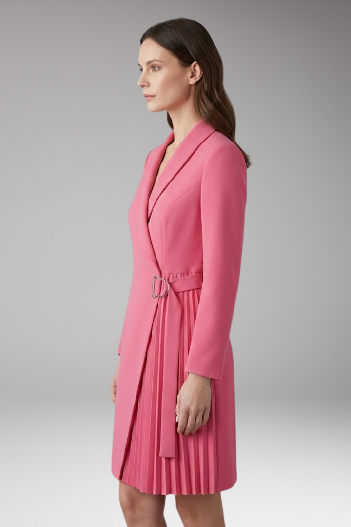Women's Blazer Dress with Notched Collar and Slit Detail