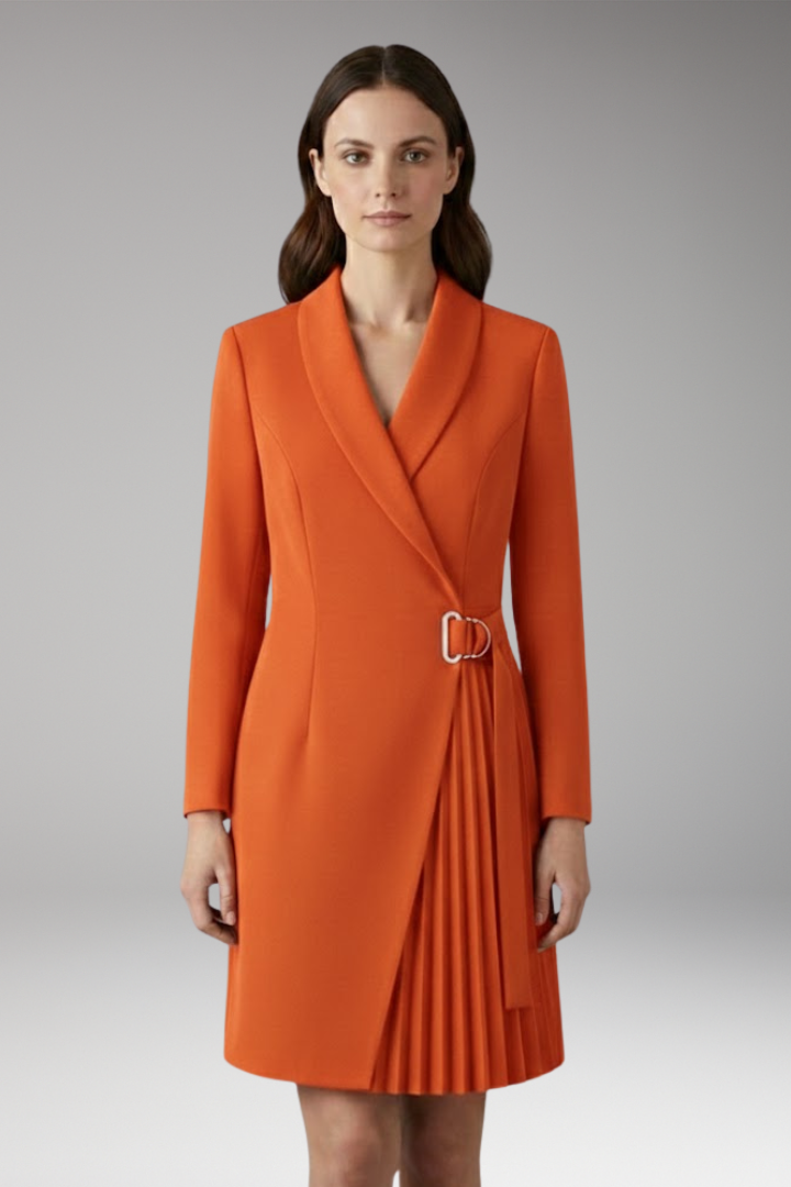 Women's Blazer Dress with Notched Collar and Slit Detail