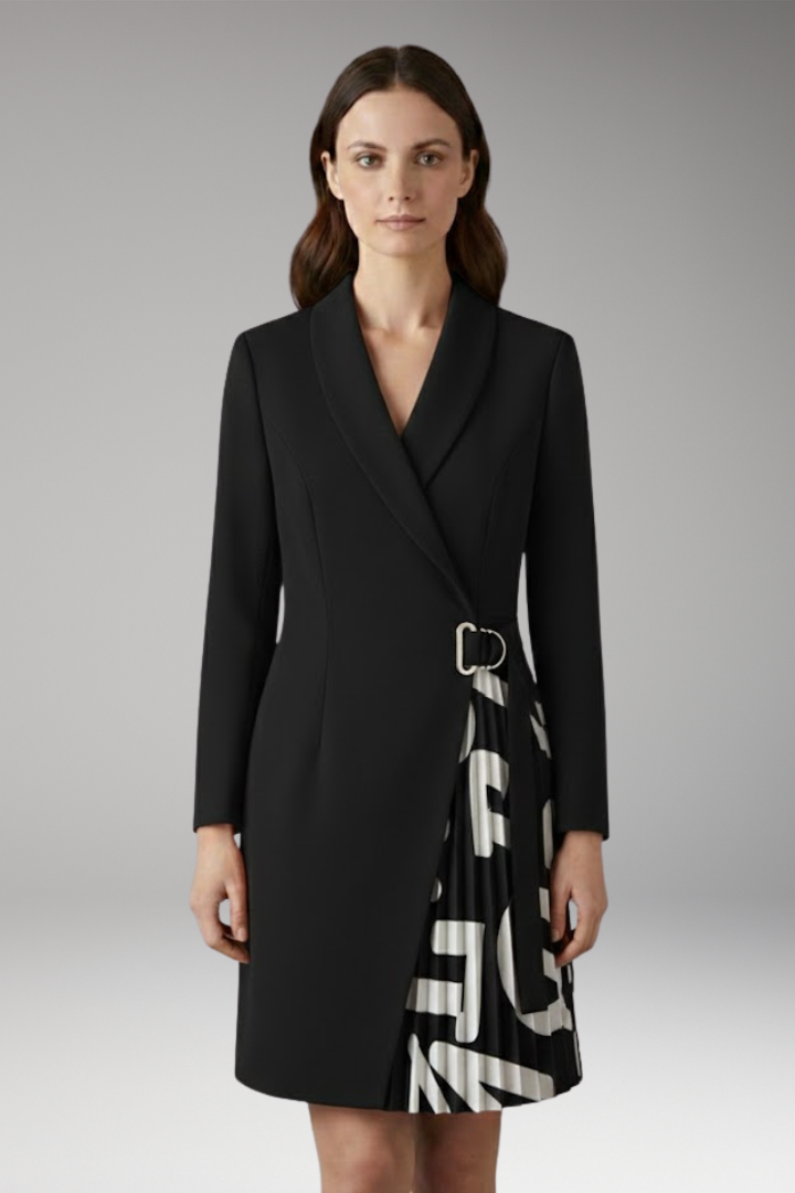 Women's Blazer Dress with Notched Collar and Slit Detail