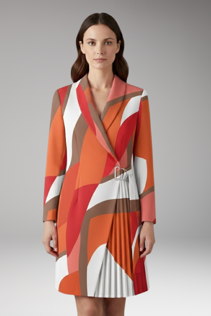 Women's Blazer Dress with Notched Collar and Slit Detail