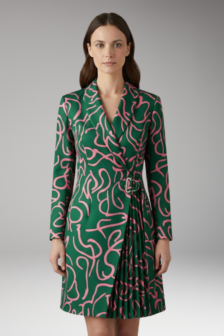Women's Blazer Dress with Notched Collar and Slit Detail