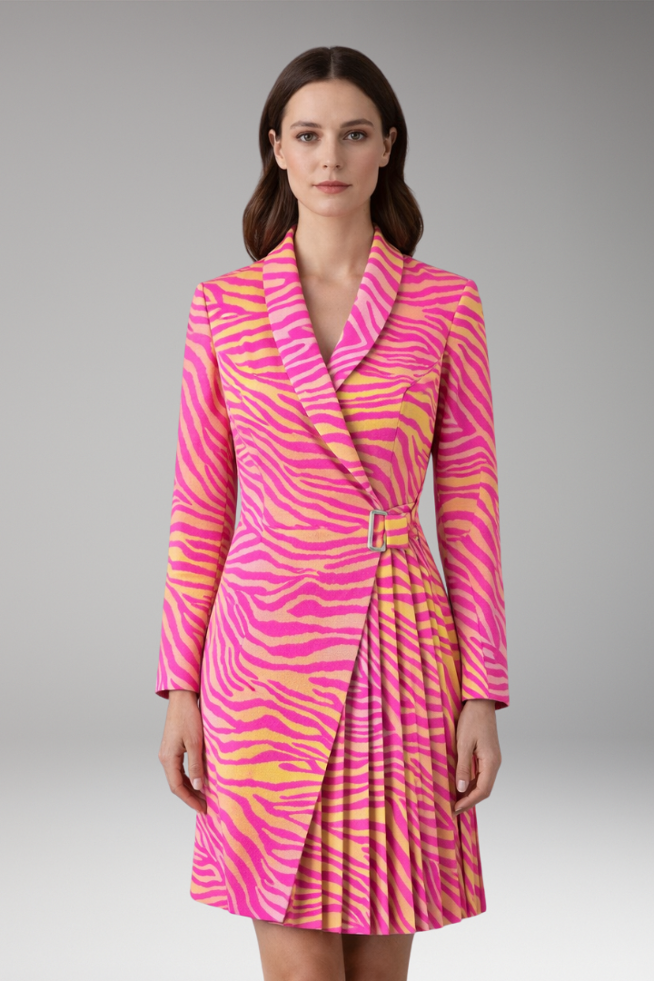 Women's Blazer Dress with Notched Collar and Slit Detail