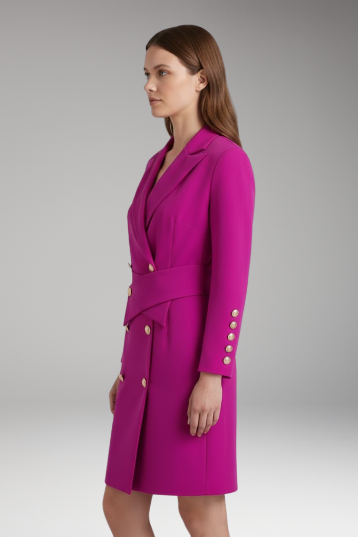 Women's Blazer Dress with Pointed Lapels and Button Design