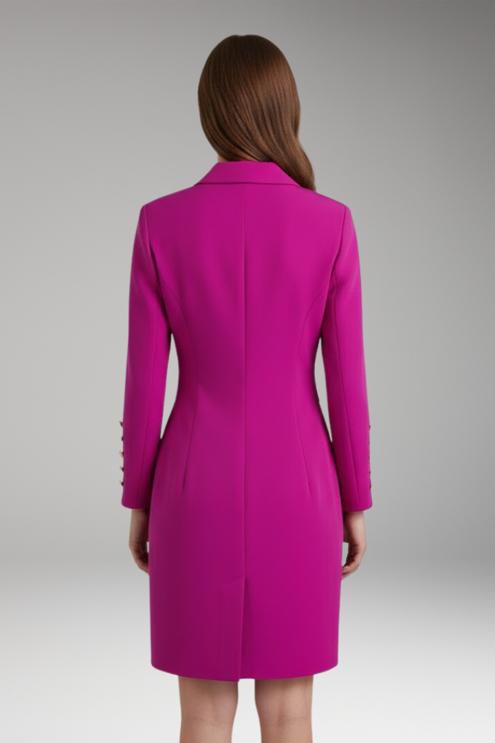 Women's Blazer Dress with Pointed Lapels and Button Design