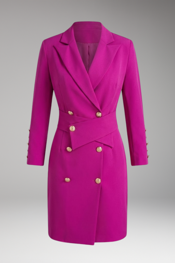 Women's Blazer Dress with Pointed Lapels and Button Design
