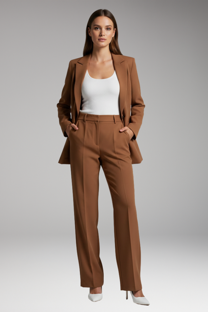 Women’s Blazer Suit with Lapel Blazer and Straight-Leg Trousers