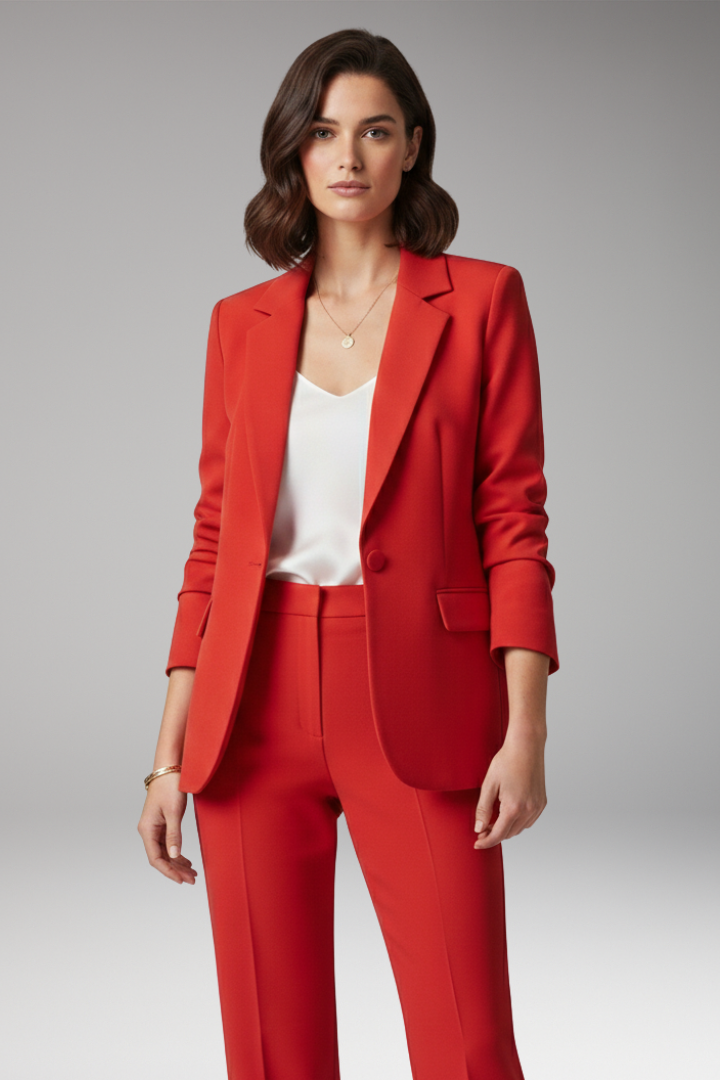 Women’s Blazer with Notched Collar and One-Button Closure