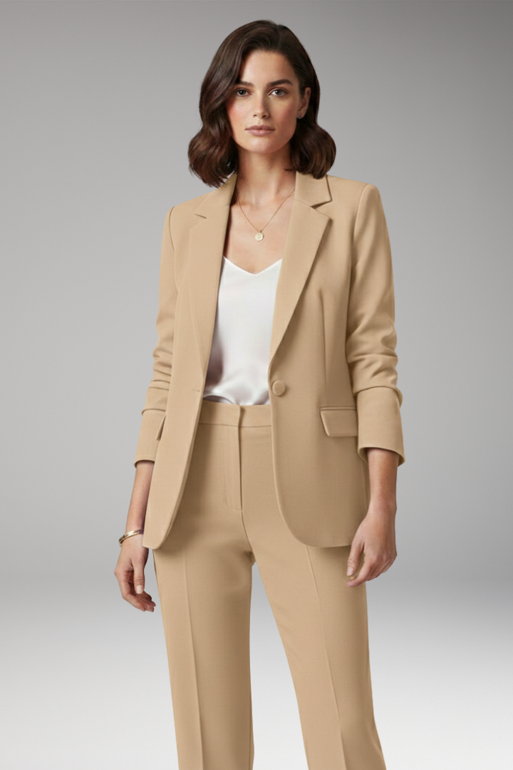 Women’s Blazer with Notched Collar and One-Button Closure