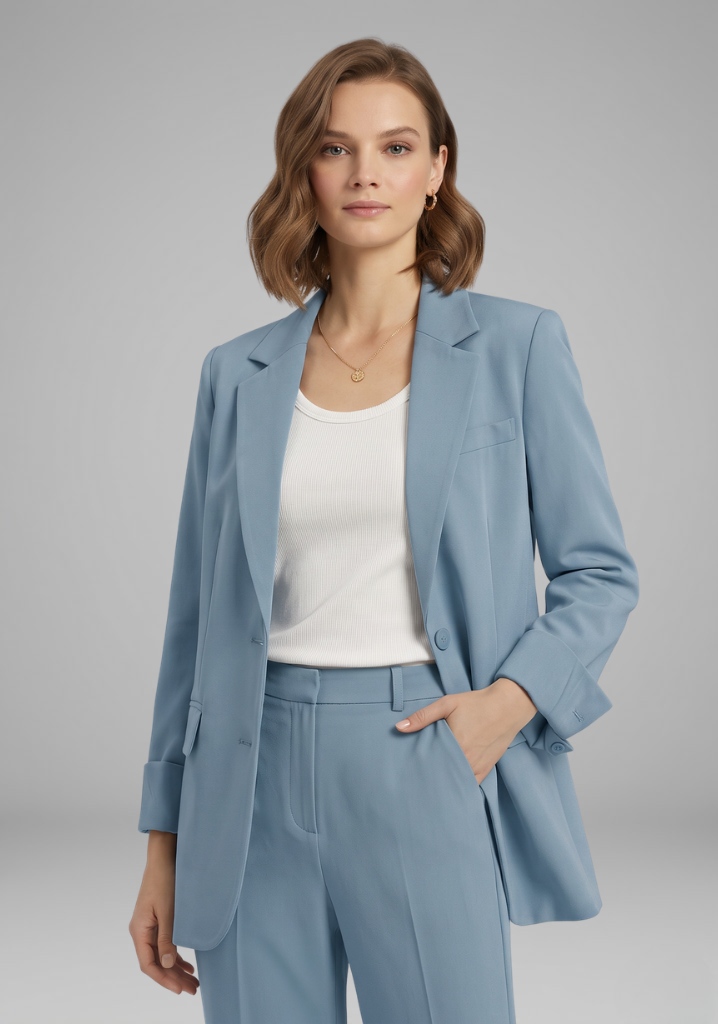 Women’s Blazer with Open Front and Lapel Collar