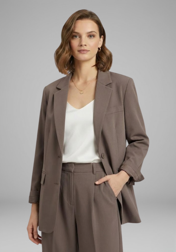 Women’s Blazer with Open Front and Lapel Collar