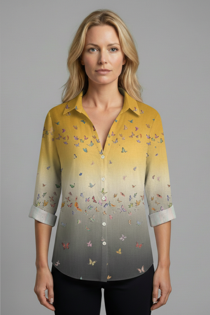 Women’s Blouse with Artistic Print and V-Neck