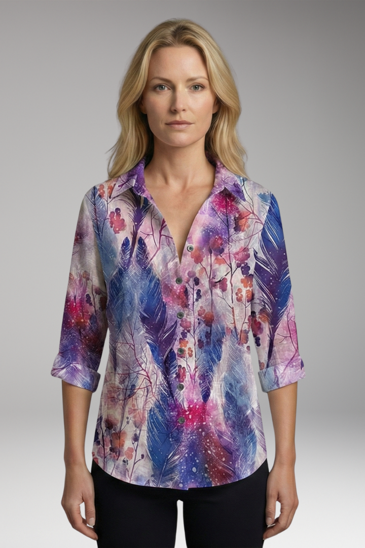 Women’s Blouse with Artistic Print and V-Neck