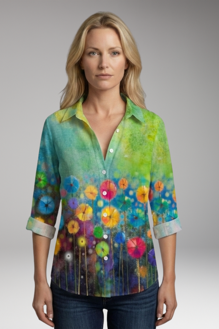 Women’s Blouse with Artistic Print and V-Neck