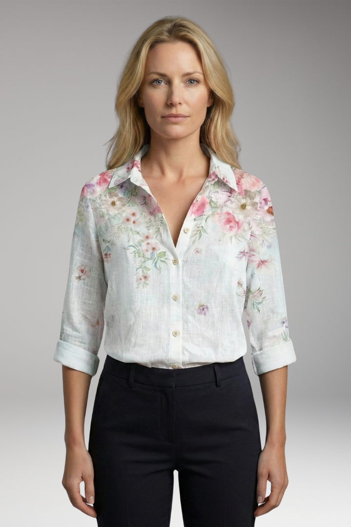 Women’s Blouse with Artistic Print and V-Neck