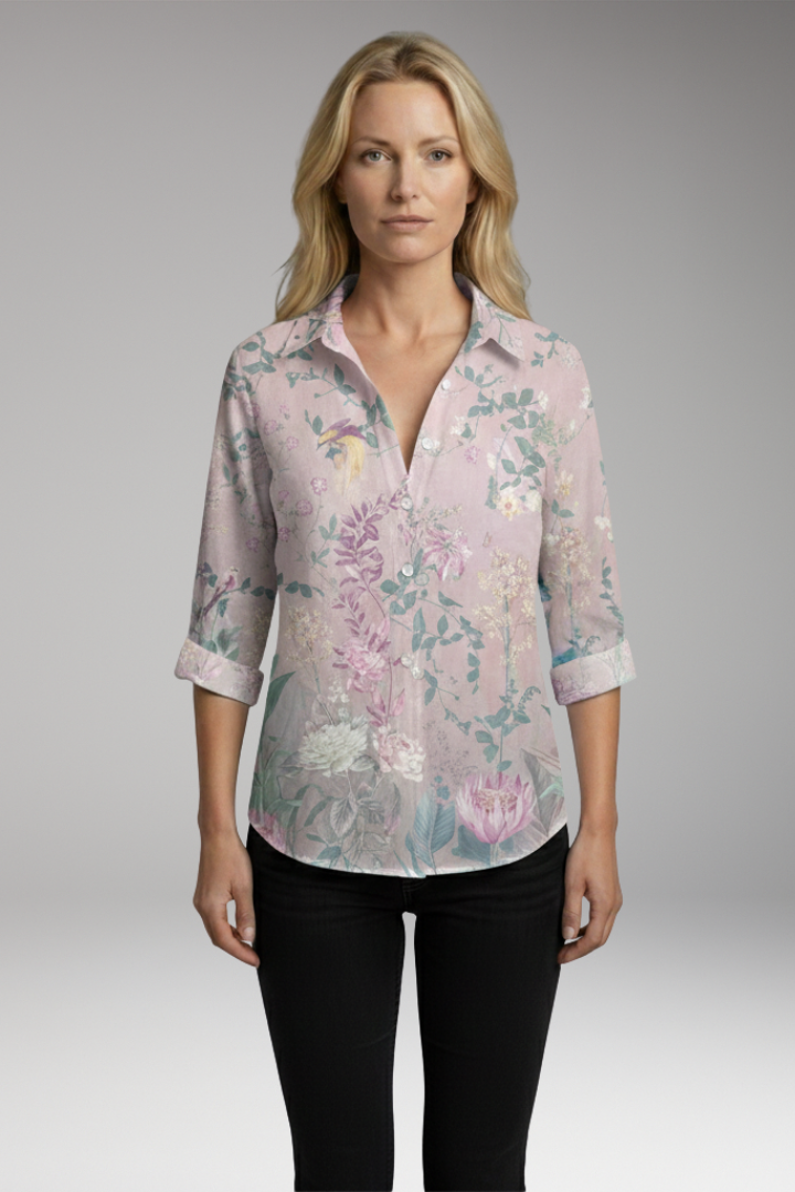 Women’s Blouse with Artistic Print and V-Neck