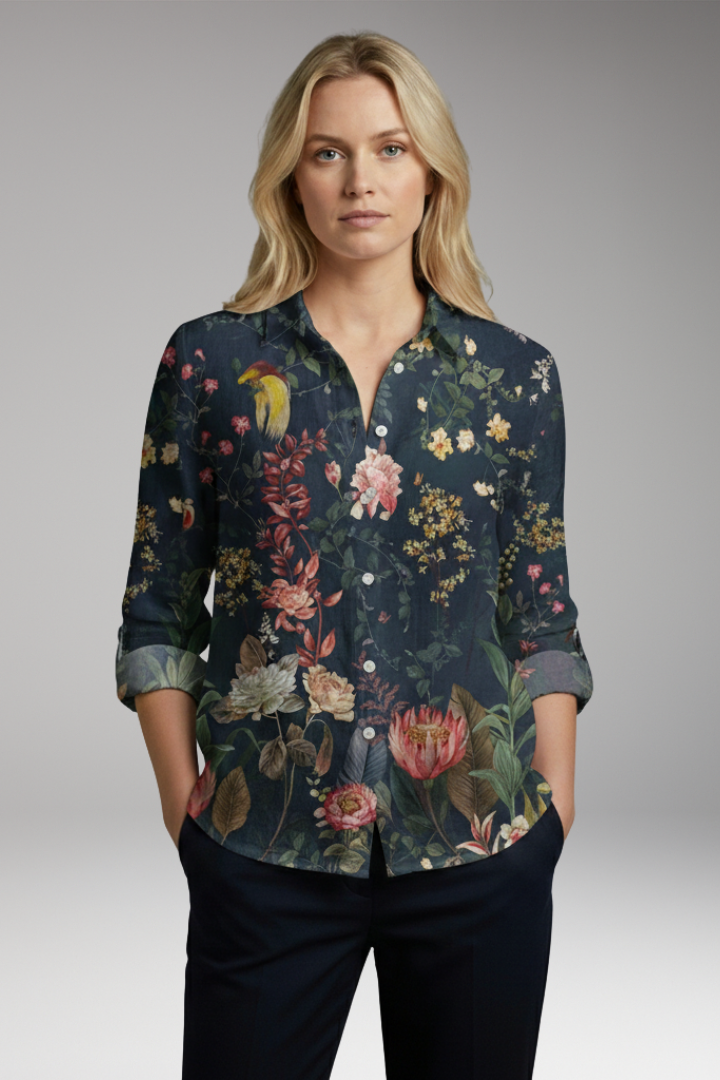 Women’s Blouse with Artistic Print and V-Neck