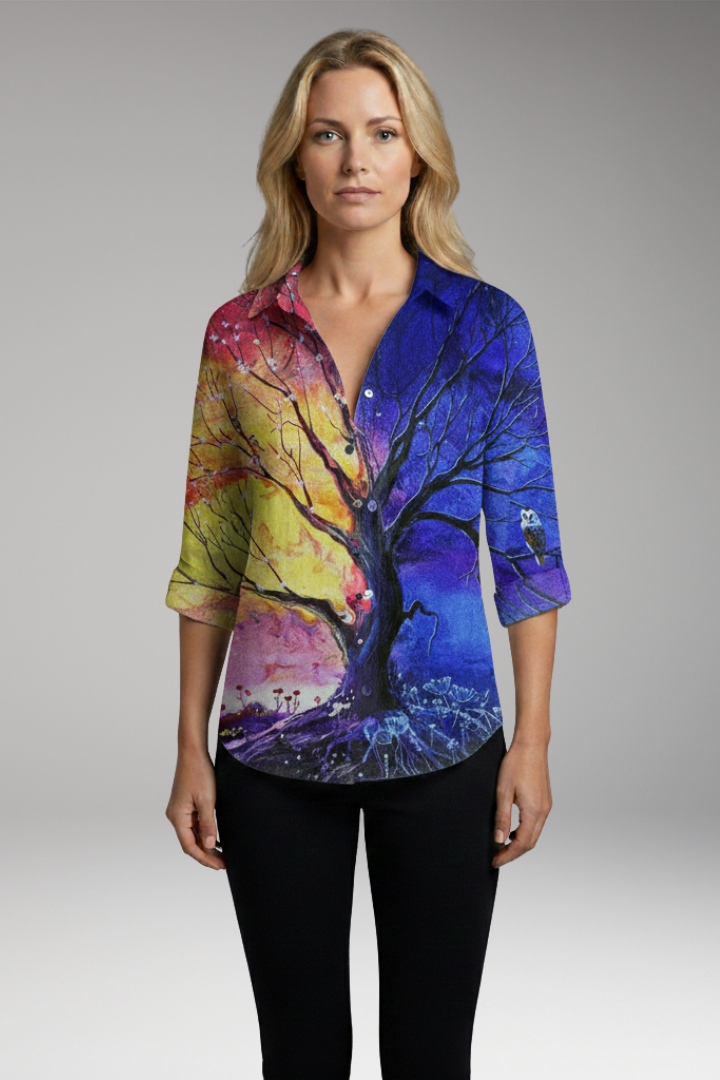 Women’s Blouse with Artistic Print and V-Neck