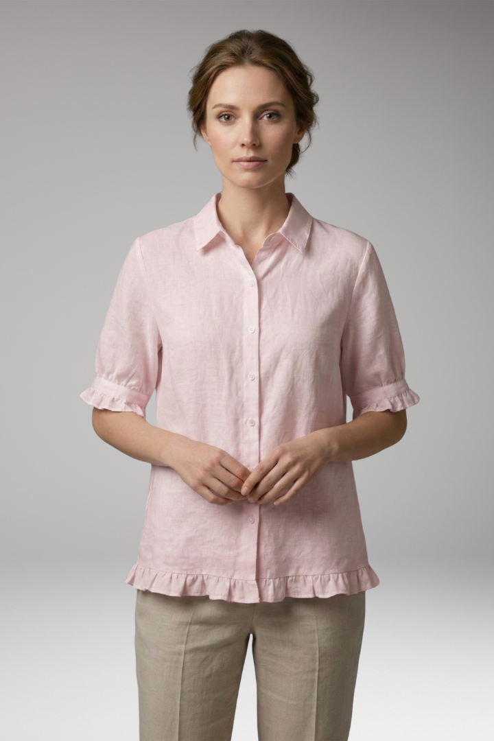 Women's Blouse with Button-Down Front and Ruffled Hem